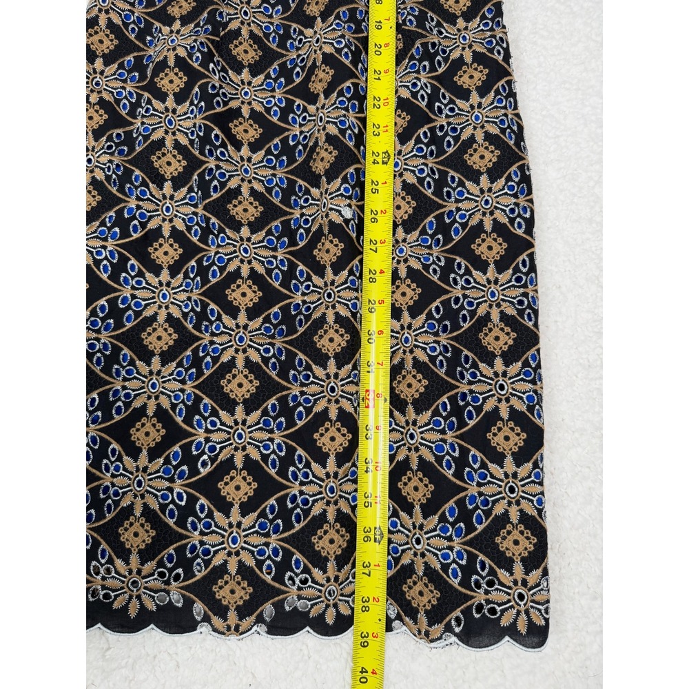 Anthropologie HD in Paris sz 4 Cutwork Column Geo Dress Black Gold Blue Lace - Picture 6 of 12